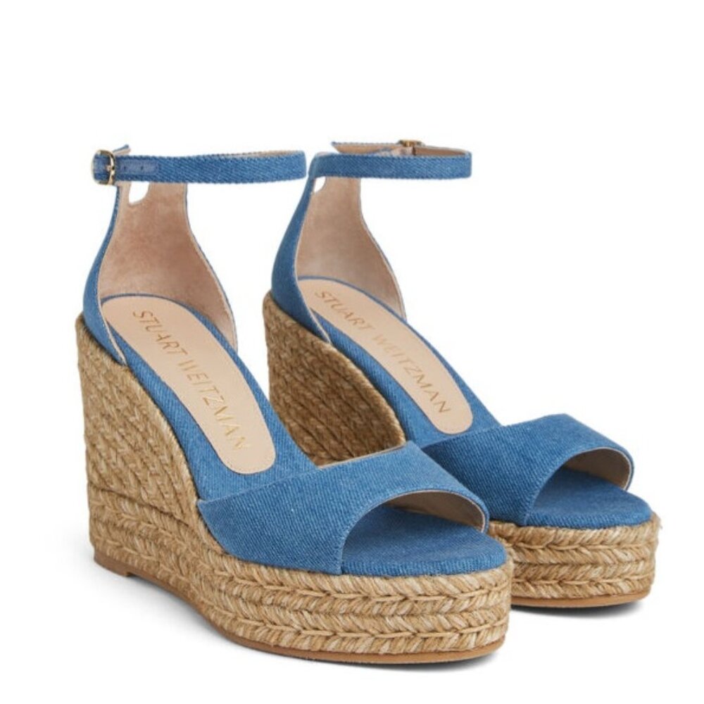 Stuart Weitzman Denim Espadrille Wedge Sandals – Size 7 / EU 37.5 – NWOT